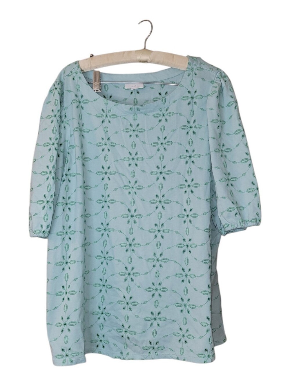 J.jill Puff Sleeve Robin's Egg Blue Eyelet Top XL